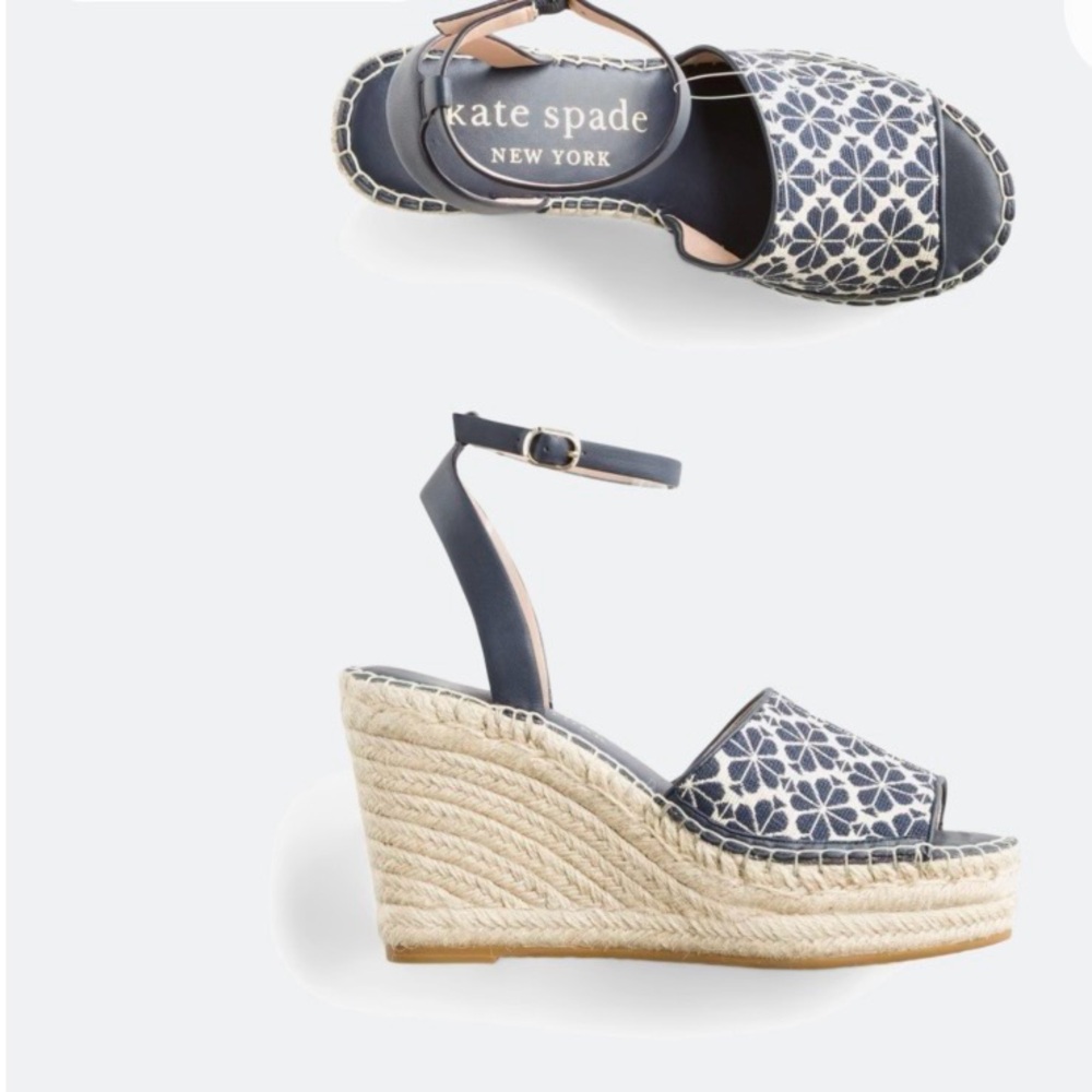 Kate Spade Navy Floral Wedge Espadrilles 8.5